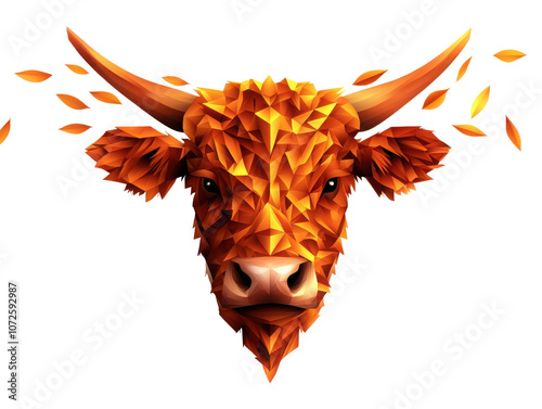 Colorful geometric bull head on white background. PNG transparent. photo