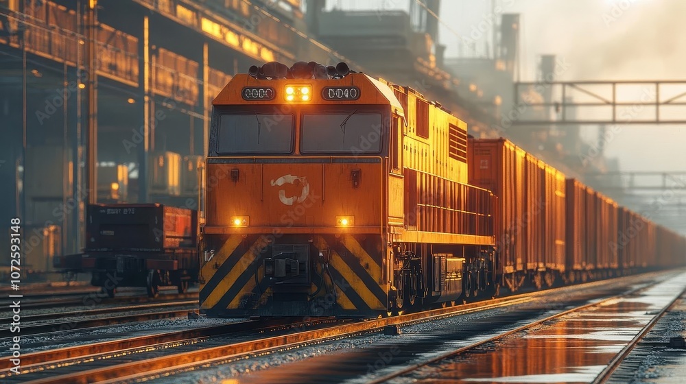 A wideangle view of freight train operations during loading, Rail Logistics, Expansive and systematic A wideangle view of freight train operations during loading, Rail Logistics, Expansive and systematic