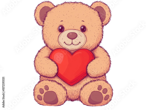 Cute teddy bear holding a red heart. on white background. PNG transparent.