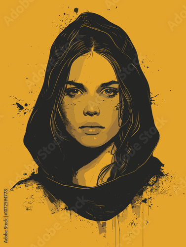 Portrait of a beautiful woman. Grunge style. Vector illustration.