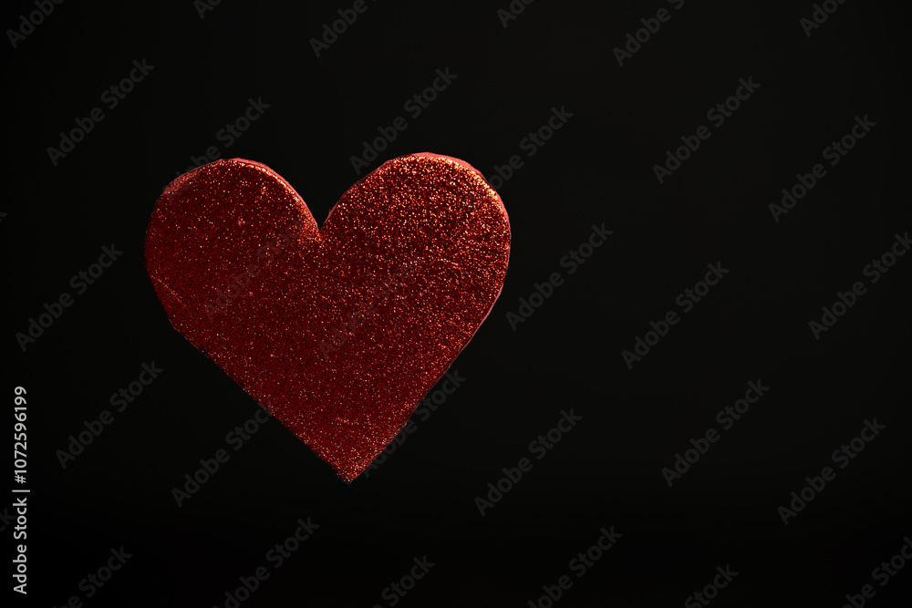 Figura de corazón roja flotando con fondo negro Figura de corazón roja flotando con fondo negro