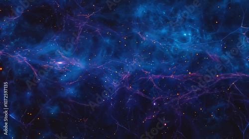 Cosmic Web Knot: Galaxy Filaments, Blue Purple Nebula, 3D Rendering, Hyperrealistic