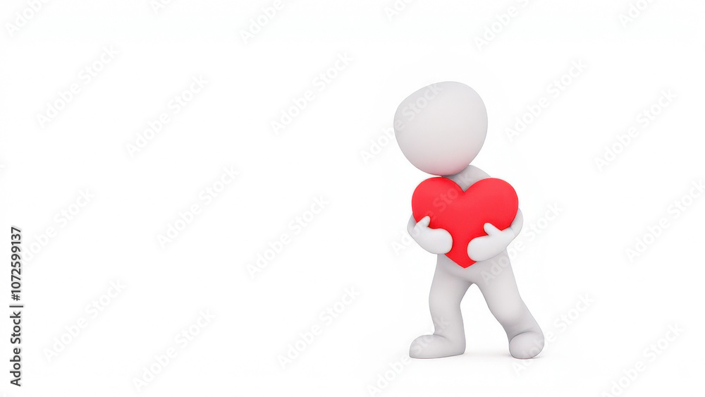 3D character holding red heart, symbolizing love and affection 3D character holding red heart, symbolizing love and affection