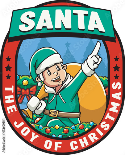 Vector Illustration of Santa Brings A Sack Of Gifts with Retro Mascot Illustration Available for Logo Badge