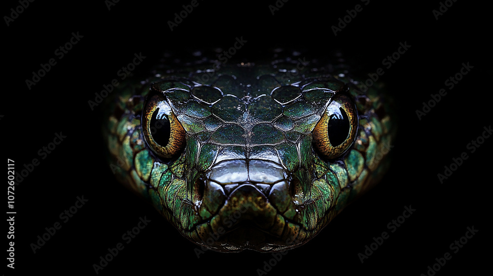 Intense snake glare on a black background Intense snake glare on a black background