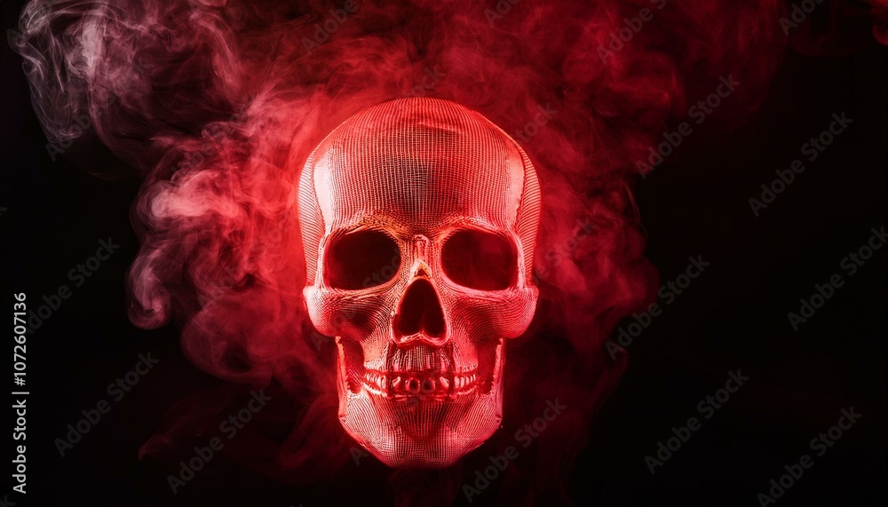a glowing red skull surrounded by ethereal smoke creating a haunting and dramatic visual effect against a dark background a glowing red skull surrounded by ethereal smoke creating a haunting and dramatic visual effect against a dark background