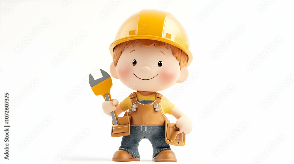A happy cartoon construction worker with a wrench and a tool belt. A happy cartoon construction worker with a wrench and a tool belt.