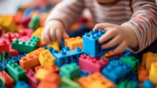 A child plays with building blocks