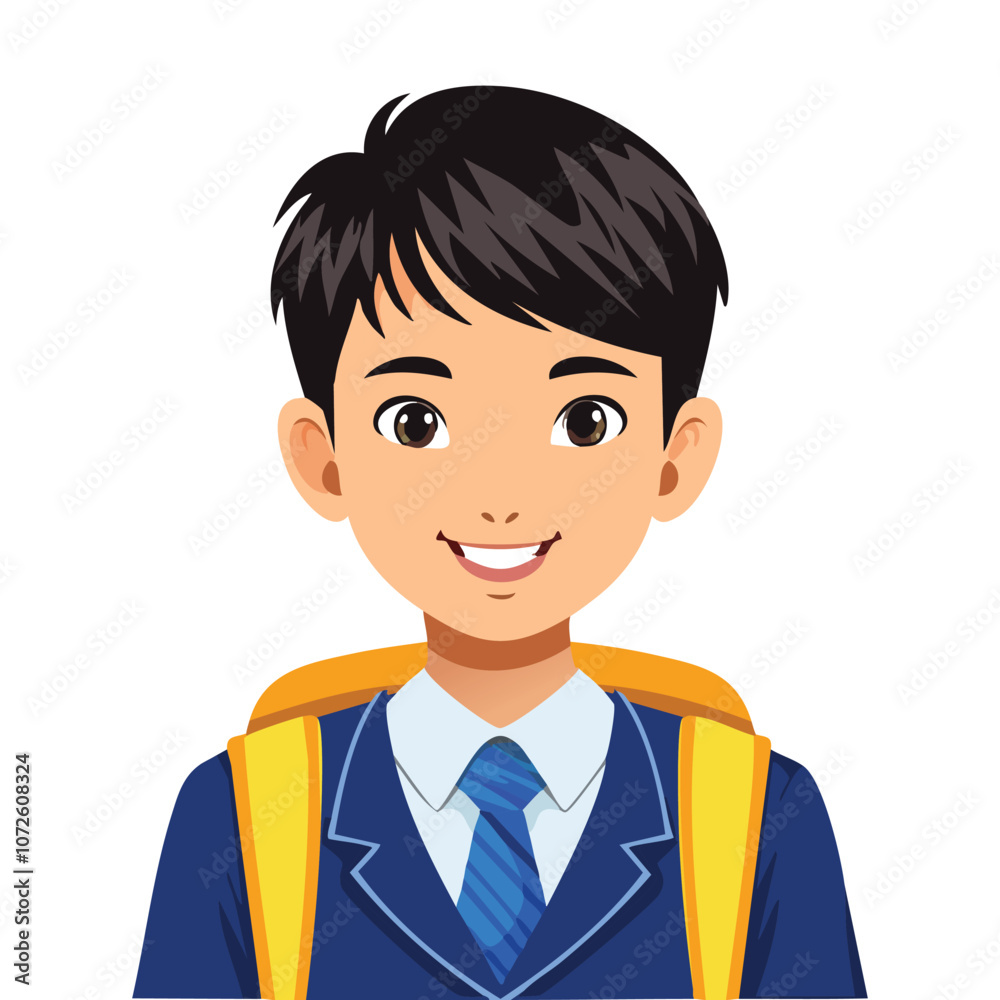 Illustration of a sick boy wearing a school uniform smiling Illustration of a sick boy wearing a school uniform smiling