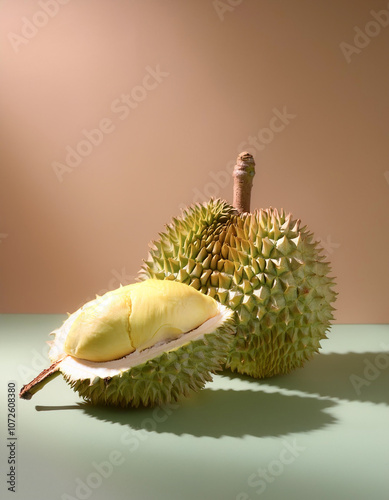 durian fruit, isolated on a pastel