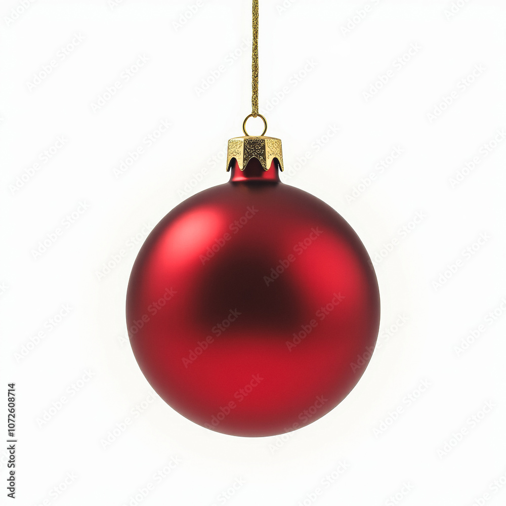 Red Christmas Ball Hanging on a Golden String Isolated on White Red Christmas Ball Hanging on a Golden String Isolated on White