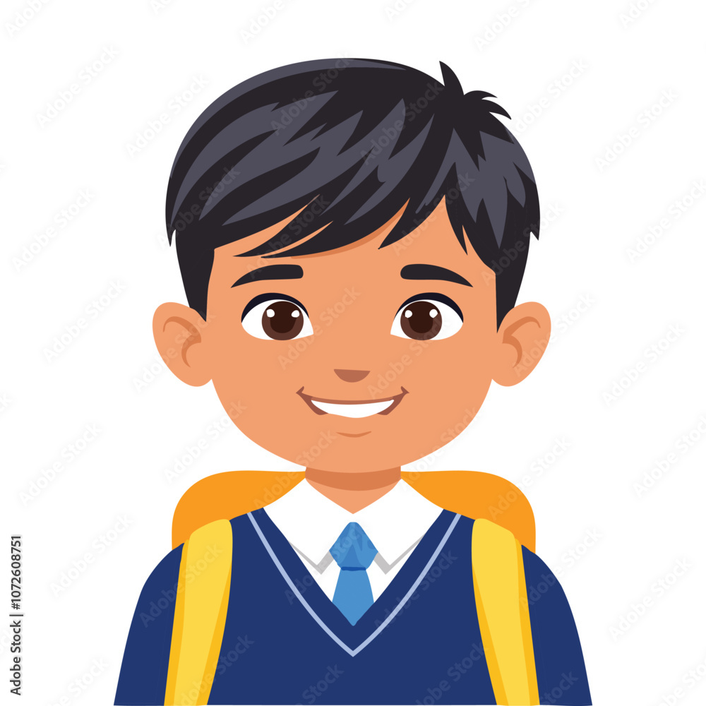 Illustration of a sick boy wearing a school uniform smiling Illustration of a sick boy wearing a school uniform smiling