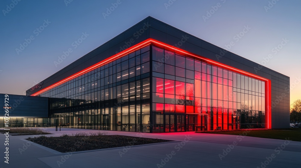Modern Building With Red LED Lighting Modern Building With Red LED Lighting