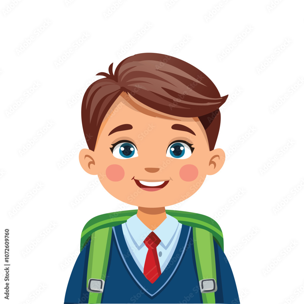 Illustration of a sick boy wearing a school uniform smiling Illustration of a sick boy wearing a school uniform smiling