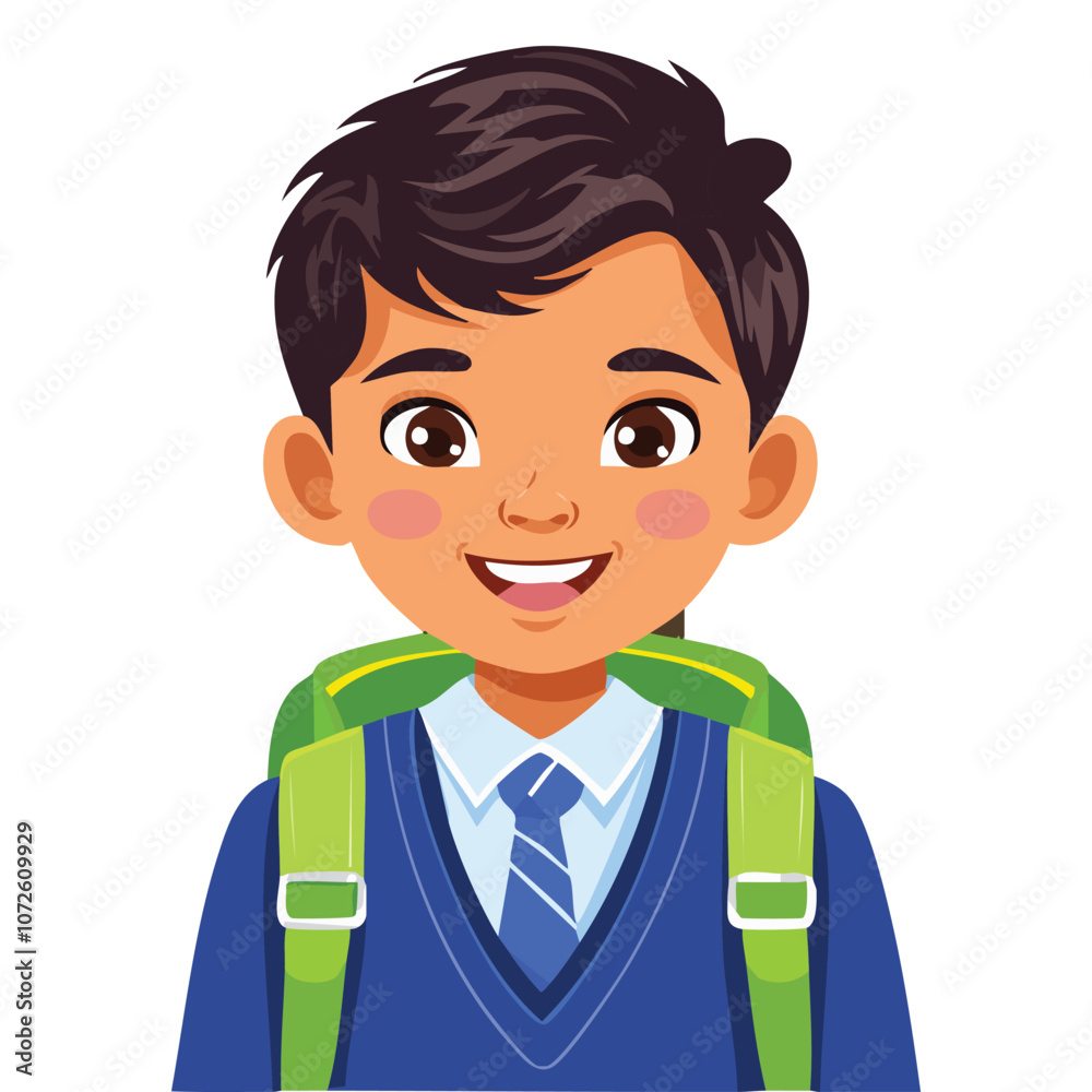 Illustration of a sick boy wearing a school uniform smiling Illustration of a sick boy wearing a school uniform smiling