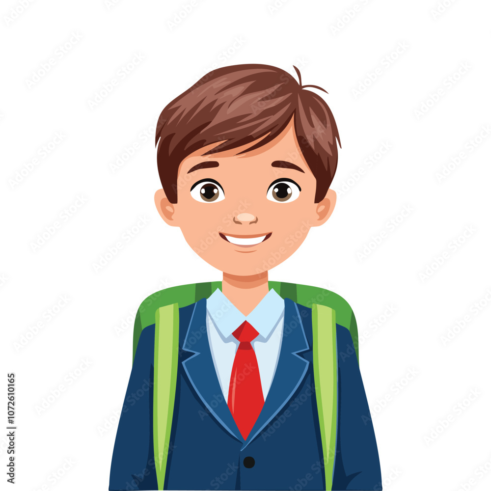 Illustration of a sick boy wearing a school uniform smiling Illustration of a sick boy wearing a school uniform smiling