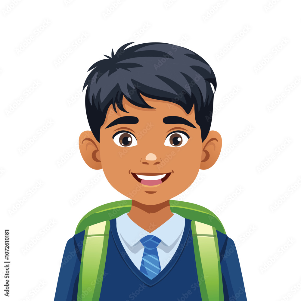 Illustration of a sick boy wearing a school uniform smiling Illustration of a sick boy wearing a school uniform smiling