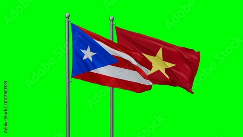 Wallpaper Mural Vietnam and Puerto Rico flags flying together, video concept of the relationship with colored chroma key for easy background remove Torontodigital.ca