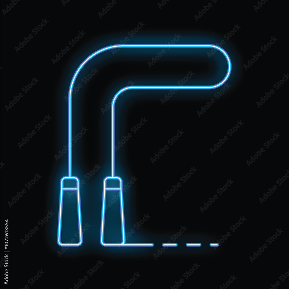 Blue neon sign jump rope sports fitness gym icon on black background Blue neon sign jump rope sports fitness gym icon on black background