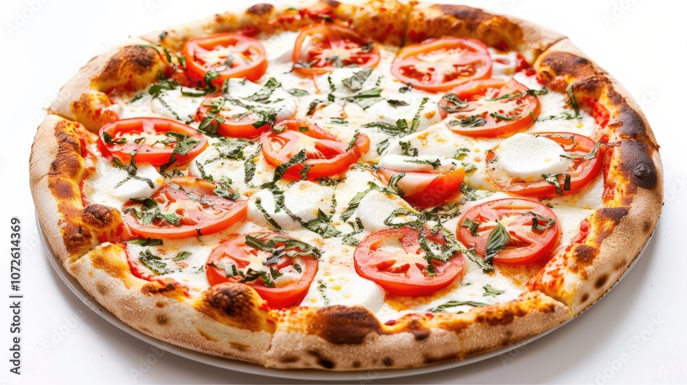 Margarita Pizza with tomatoes and mozzarella on a white background Margarita Pizza with tomatoes and mozzarella on a white background