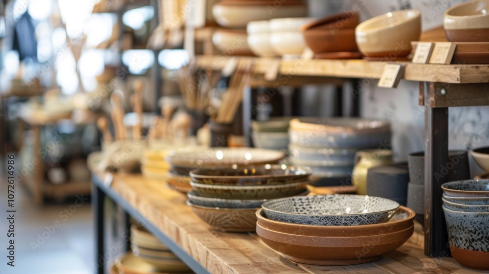 Shelves of ceramic dishes in a pottery store Shelves of ceramic dishes in a pottery store
