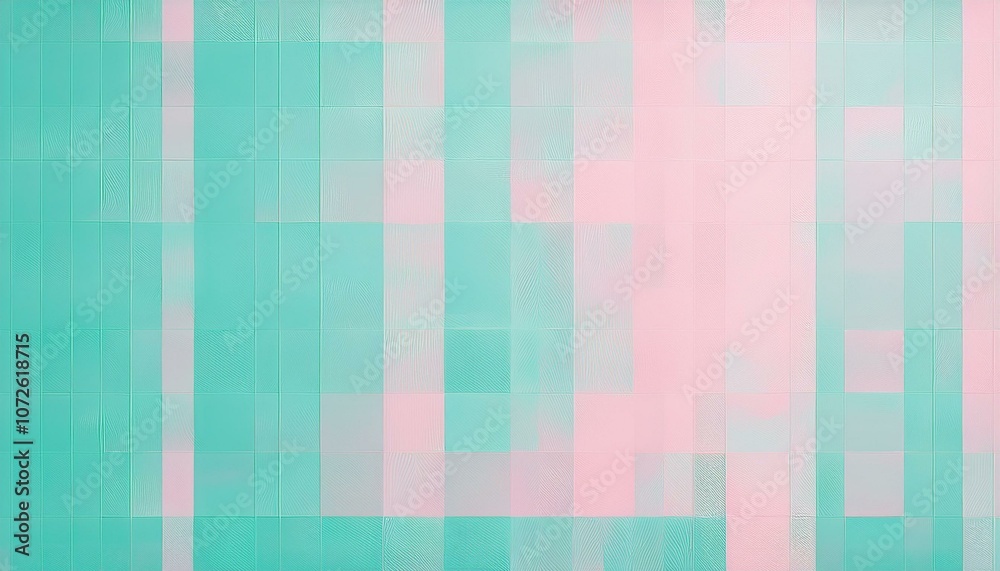 Fototapeta premium Abstract digital art featuring a turquoise and pink color scheme. The squares create a pattern of geometric shapes that is both modern and stylish.