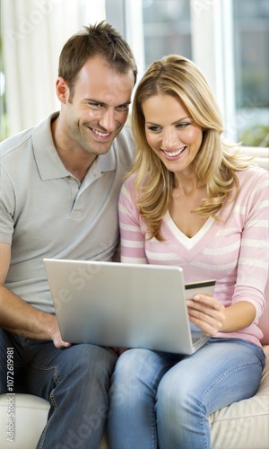 Couple Shopping Online On Laptop