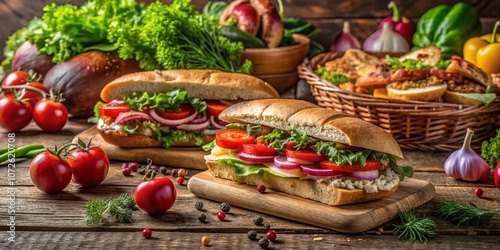 Fototapeta Naklejka Na Ścianę i Meble -  A Delicious Display of Sarny na ce: Traditional Polish Sandwiches with Fresh Ingredients and Tasty Fillings, Perfect for Food Lovers and Culinary Enthusiasts - Capturing Flavor and Color