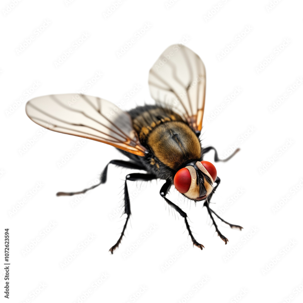 House fly with big red eyes and transparent wings on isolated transparent background. Macro closeup of insect on a alpha cut out backdrop. Fly in studio, isolated on alpha cut out backdrop. Alpha mask House fly with big red eyes and transparent wings on isolated transparent background. Macro closeup of insect on a alpha cut out backdrop. Fly in studio, isolated on alpha cut out backdrop. Alpha mask