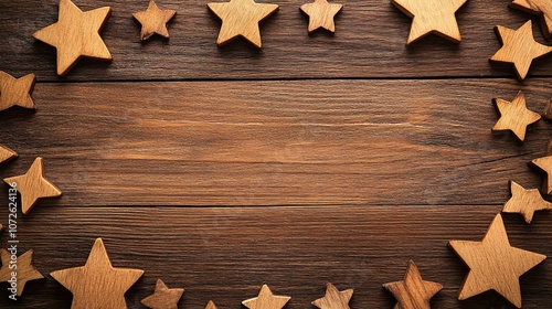 woode stars frame on wooden background