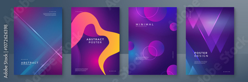 Set of Modern Abstract Geometric Poster Designs. Perfect for modern design projects, digital art, and creative inspiration. Each piece exudes a unique, futuristic aesthetic