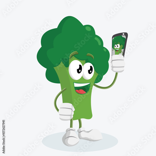 Brocoli Logo mascot with selfie pose