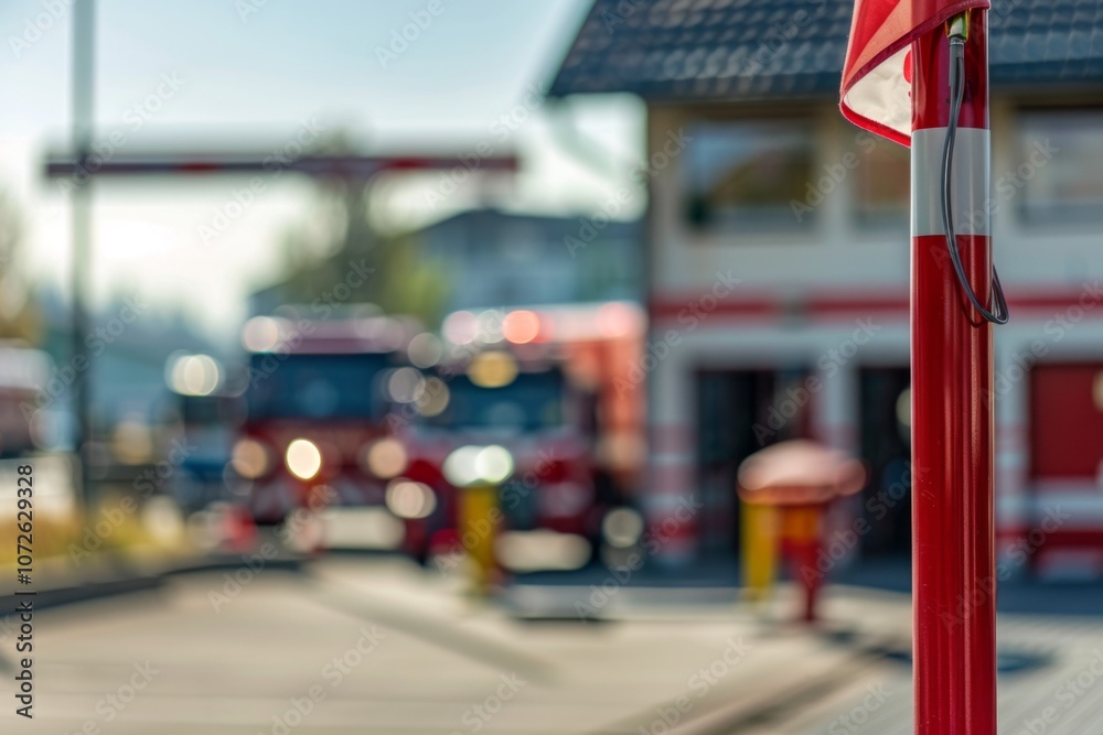 Fototapeta premium Close up of a fire station flagpole