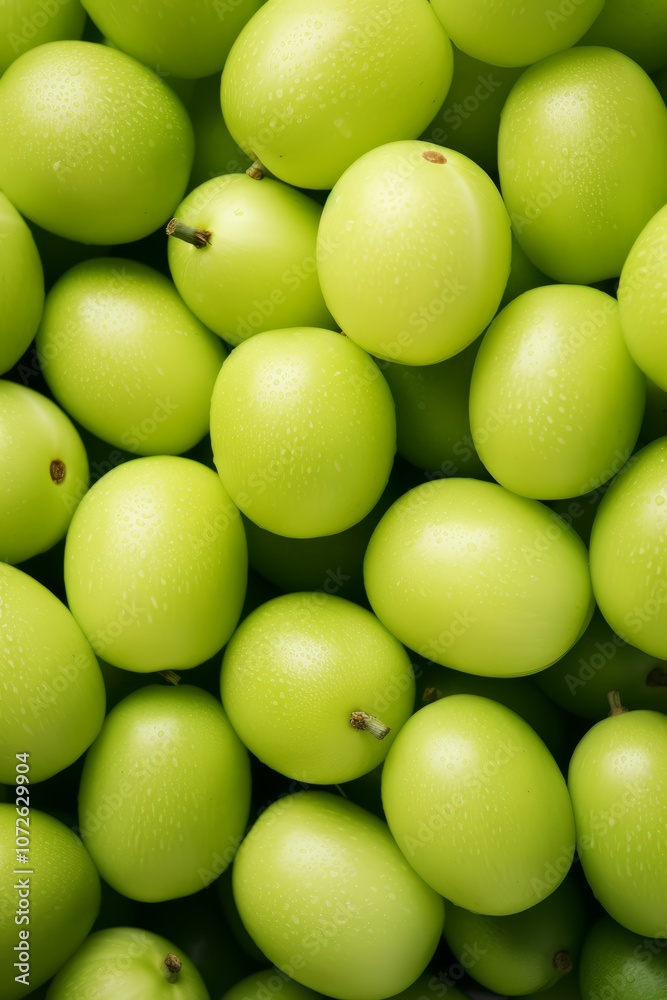 Close-up of fresh, green plums, arranged in a repeating pattern. Close-up of fresh, green plums, arranged in a repeating pattern.
