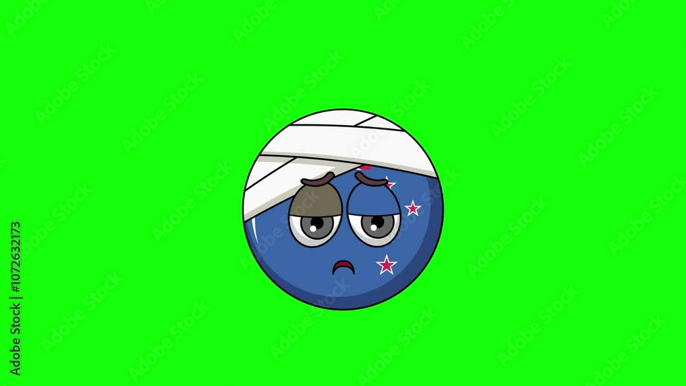 new zealand emoticon face with head bandage, emoji loop animation new zealand emoticon face with head bandage, emoji loop animation