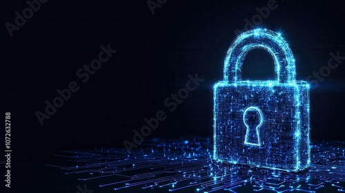 Wallpaper Mural A blue lock with a keyhole is displayed on a black background. The lock is surrounded by a glowing, intricate design that gives the impression of a futuristic, high-tech security system Torontodigital.ca