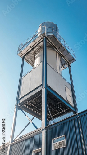 silo stands in a grassy field under an overcast sky, 