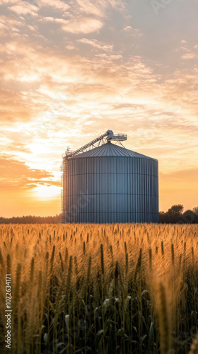 silo stands in a grassy field under an overcast sky, 