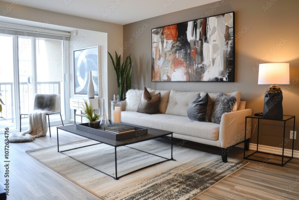 Fototapeta premium Modern living room with cozy furnishings abstract wall