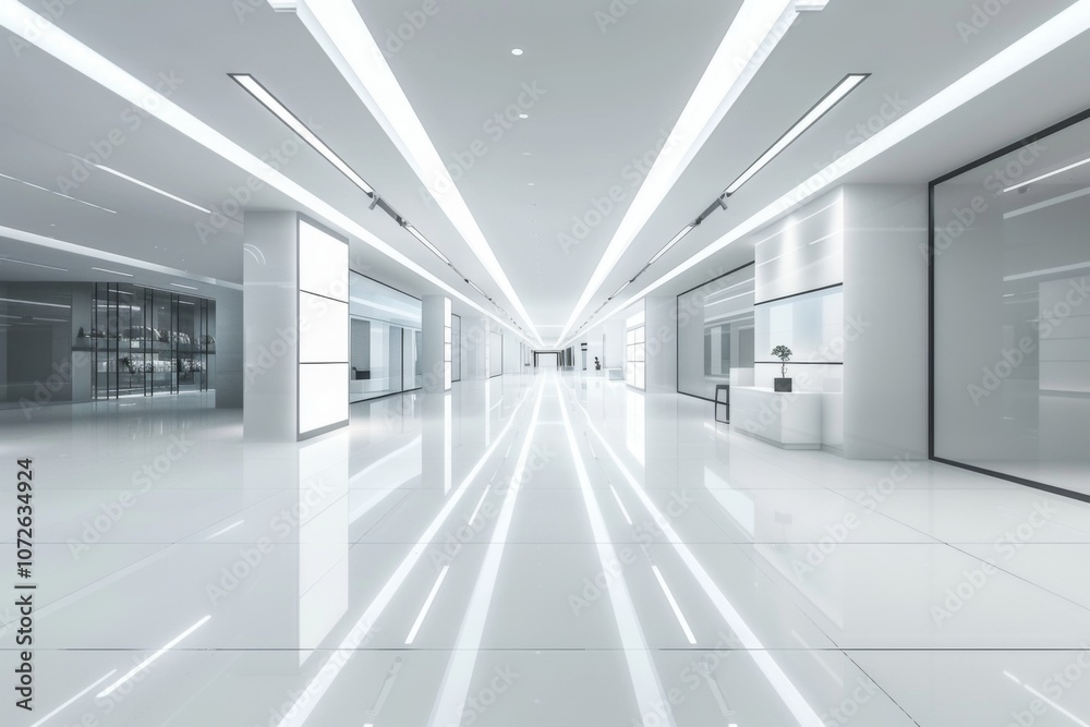 Modern interior of a minimalistic spacious retail store