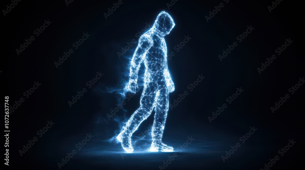 Fototapeta premium Explore the futuristic doctor icon created from blue glowing shapes and advanced digital elements for modern health care visuals