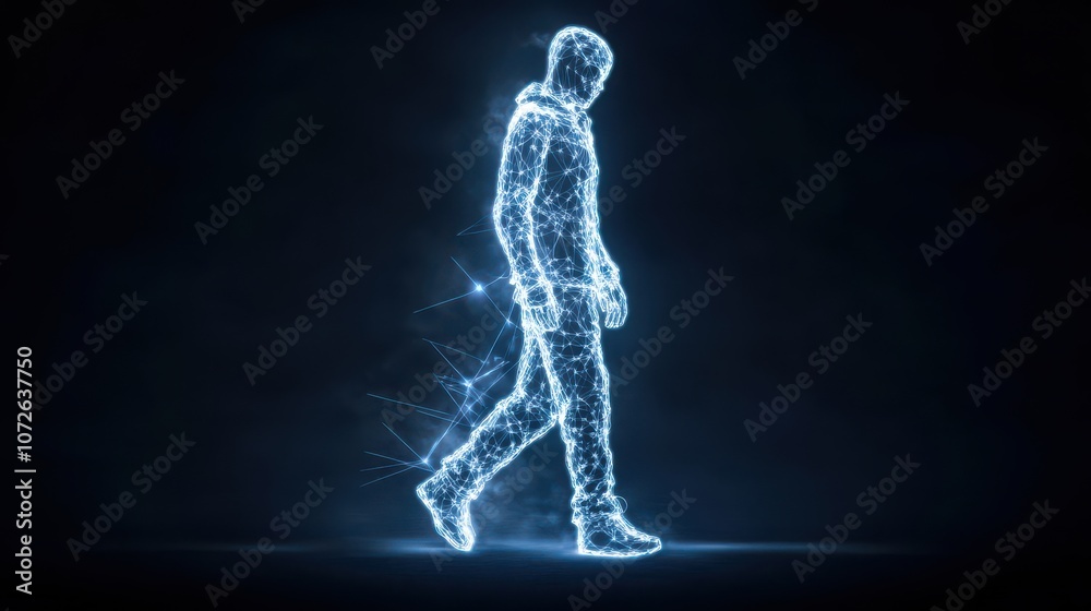 Explore the futuristic doctor icon depicted in glowing blue shapes to represent modern healthcare innovations and technology advancements