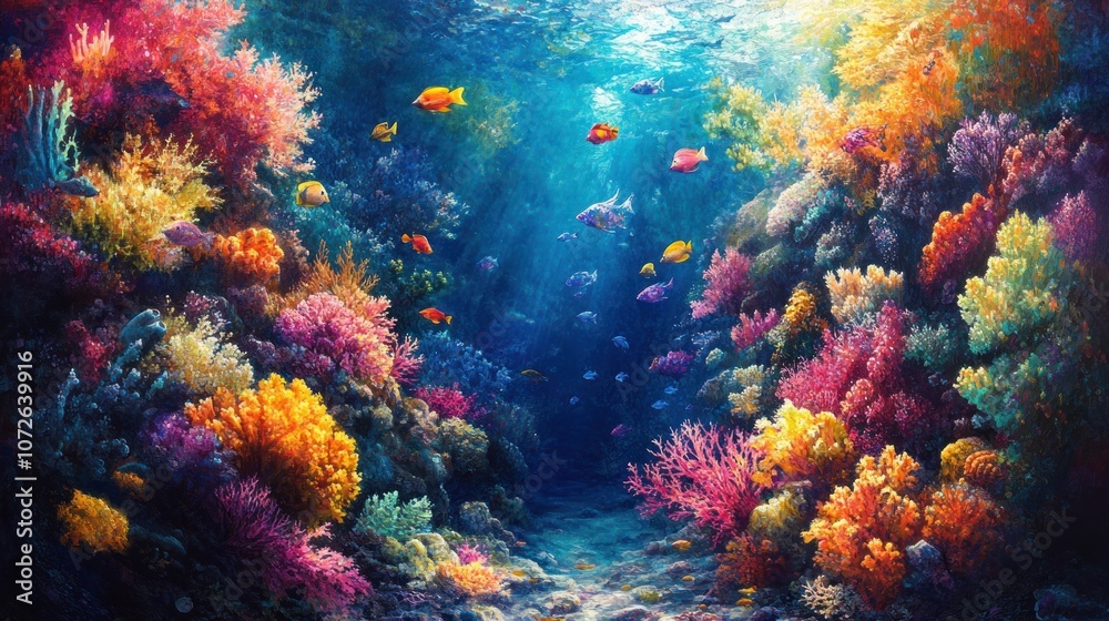 Naklejka premium Vibrant Underwater Coral Reef