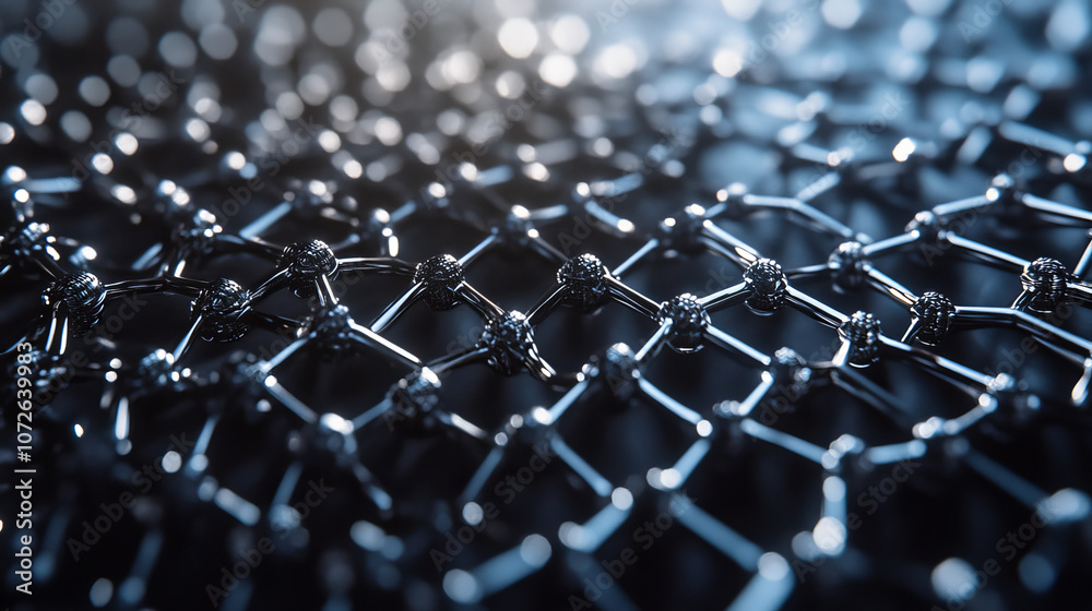 3D Rendering of Carbon Nanotube Network: Atomic Structure, Hexagonal Lattice, Molecular Bonds, Nanoscale Technology, Science Background