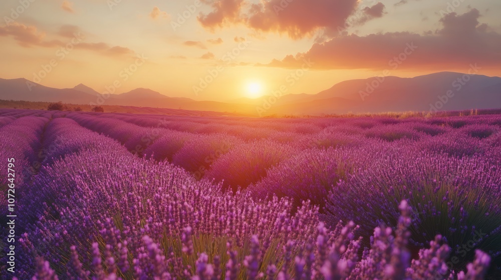 Sunset over Lavender Field Sunset over Lavender Field