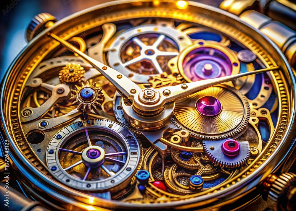 Fototapeta premium Architectural Photography of Intricate Watch Mechanisms: A Close-Up Exploration of Precision Engineering in Timepieces Capturing the Artistry and Craftsmanship Behind Horology