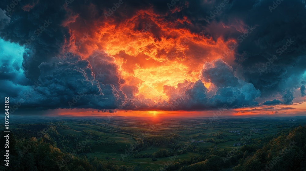 Fototapeta premium Fiery Sunset Over a Stormy Sky