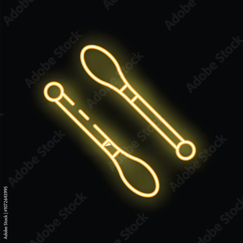 Glowing neon line juggling clubs icon isolated on black background. Vector illustration