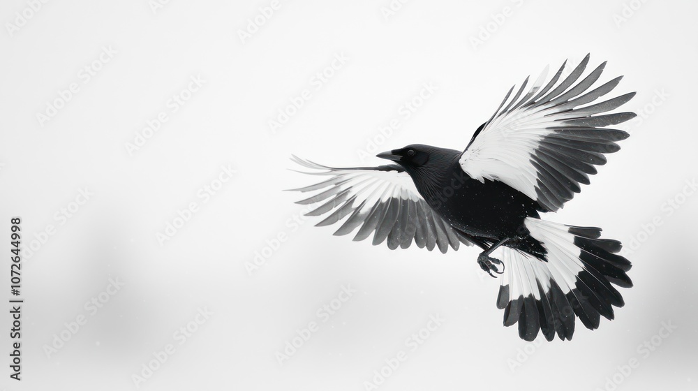 Obraz premium Black and White Bird in Flight