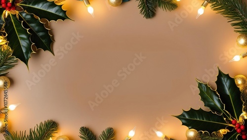 Christmas Holly and Lights Border